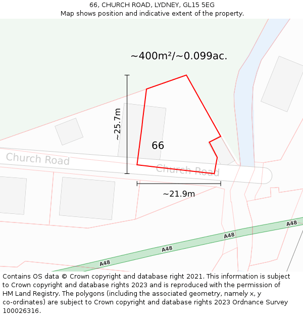 66, CHURCH ROAD, LYDNEY, GL15 5EG: Plot and title map