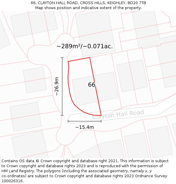 66, CLAYTON HALL ROAD, CROSS HILLS, KEIGHLEY, BD20 7TB: Plot and title map