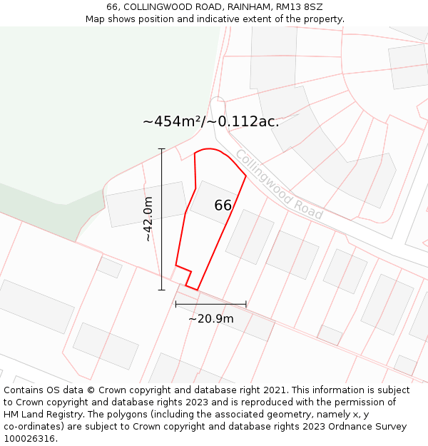 66, COLLINGWOOD ROAD, RAINHAM, RM13 8SZ: Plot and title map
