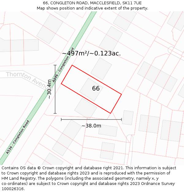 66, CONGLETON ROAD, MACCLESFIELD, SK11 7UE: Plot and title map