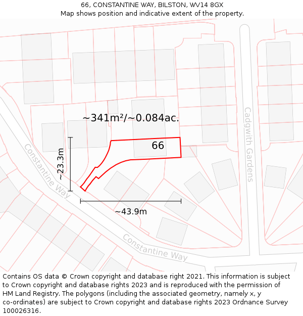 66, CONSTANTINE WAY, BILSTON, WV14 8GX: Plot and title map