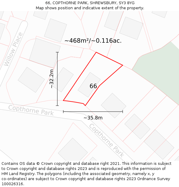 66, COPTHORNE PARK, SHREWSBURY, SY3 8YG: Plot and title map