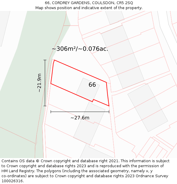 66, CORDREY GARDENS, COULSDON, CR5 2SQ: Plot and title map