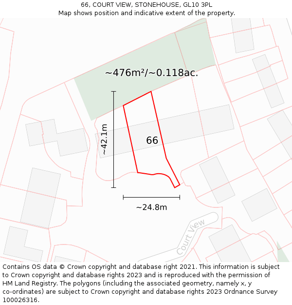 66, COURT VIEW, STONEHOUSE, GL10 3PL: Plot and title map