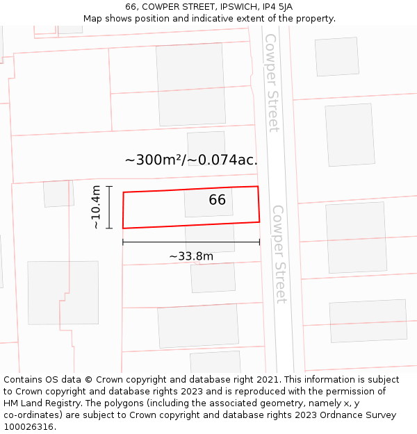 66, COWPER STREET, IPSWICH, IP4 5JA: Plot and title map