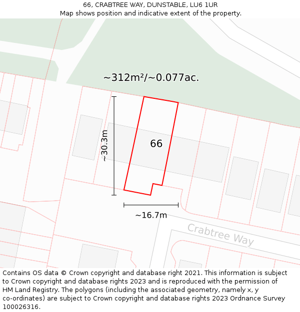 66, CRABTREE WAY, DUNSTABLE, LU6 1UR: Plot and title map