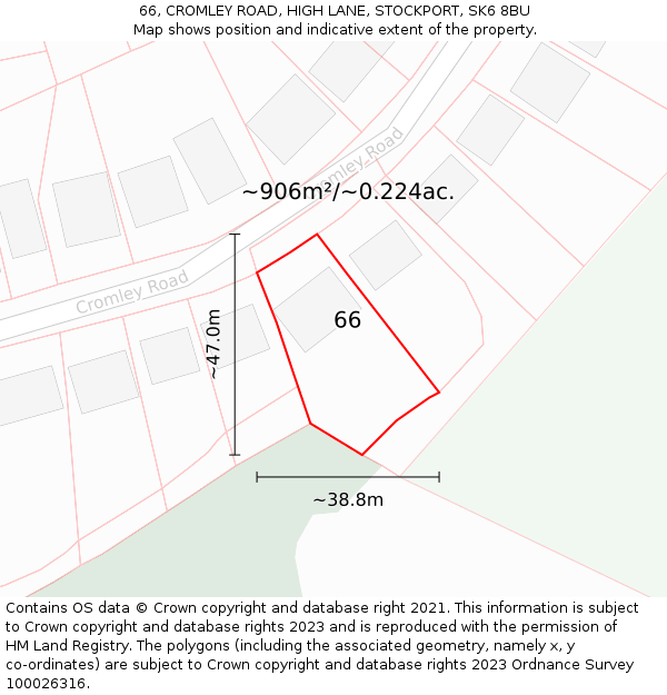 66, CROMLEY ROAD, HIGH LANE, STOCKPORT, SK6 8BU: Plot and title map