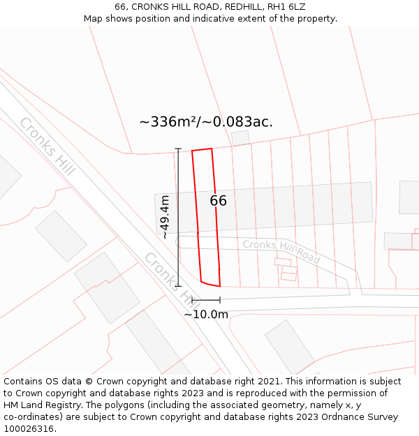 66, CRONKS HILL ROAD, REDHILL, RH1 6LZ: Plot and title map