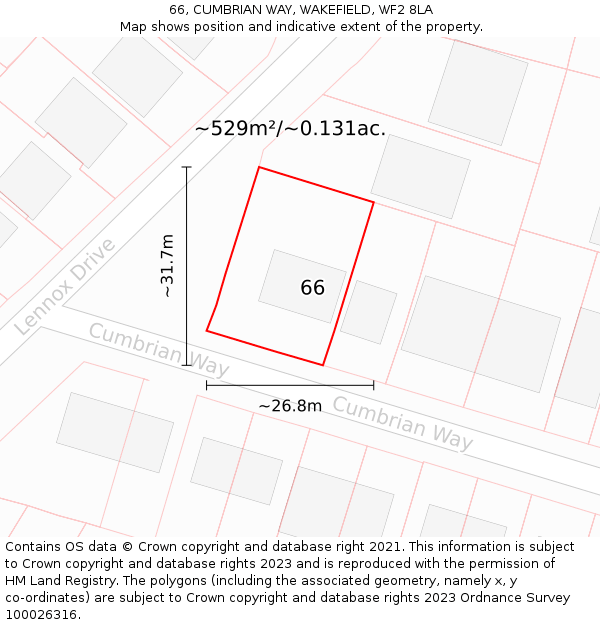 66, CUMBRIAN WAY, WAKEFIELD, WF2 8LA: Plot and title map