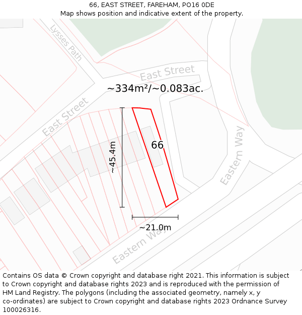 66, EAST STREET, FAREHAM, PO16 0DE: Plot and title map