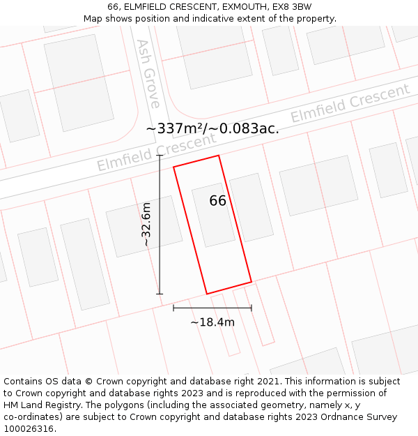 66, ELMFIELD CRESCENT, EXMOUTH, EX8 3BW: Plot and title map