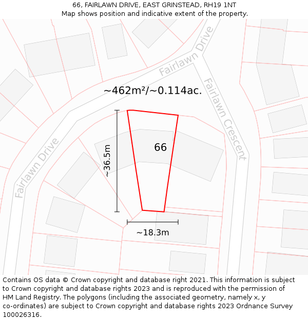 66, FAIRLAWN DRIVE, EAST GRINSTEAD, RH19 1NT: Plot and title map