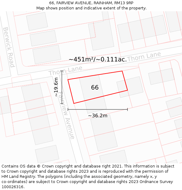 66, FAIRVIEW AVENUE, RAINHAM, RM13 9RP: Plot and title map