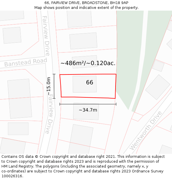66, FAIRVIEW DRIVE, BROADSTONE, BH18 9AP: Plot and title map