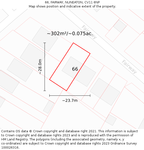 66, FAIRWAY, NUNEATON, CV11 6NP: Plot and title map