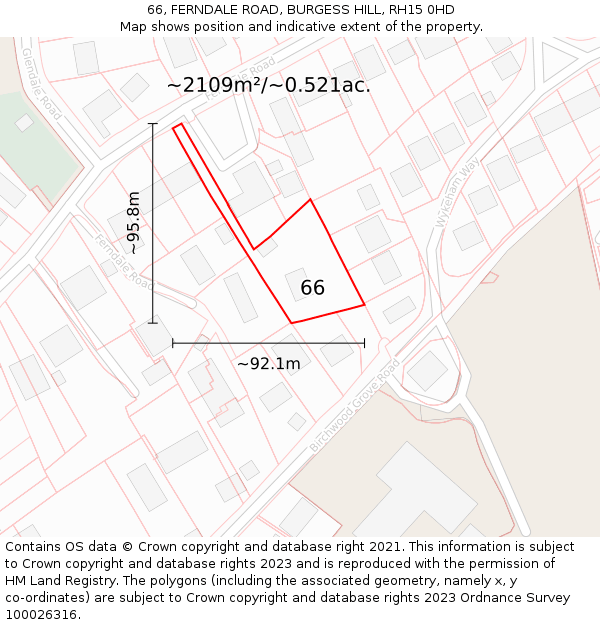 66, FERNDALE ROAD, BURGESS HILL, RH15 0HD: Plot and title map