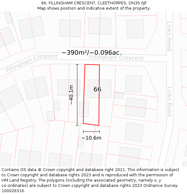 66, FILLINGHAM CRESCENT, CLEETHORPES, DN35 0JF: Plot and title map