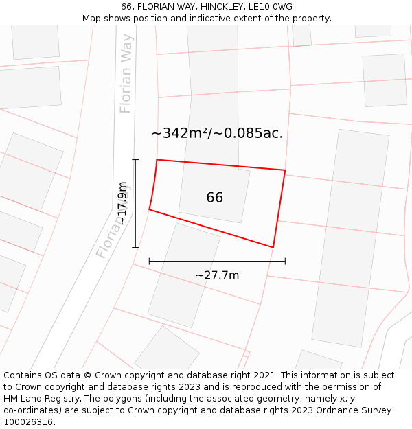 66, FLORIAN WAY, HINCKLEY, LE10 0WG: Plot and title map