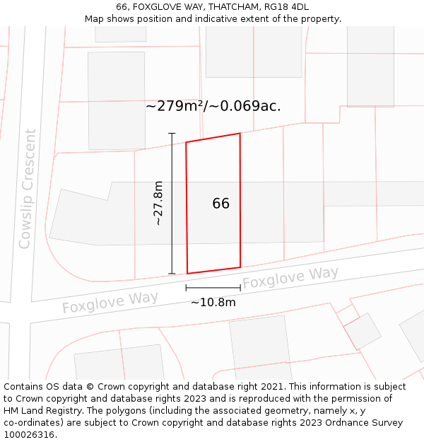 66, FOXGLOVE WAY, THATCHAM, RG18 4DL: Plot and title map