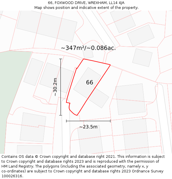 66, FOXWOOD DRIVE, WREXHAM, LL14 4JA: Plot and title map