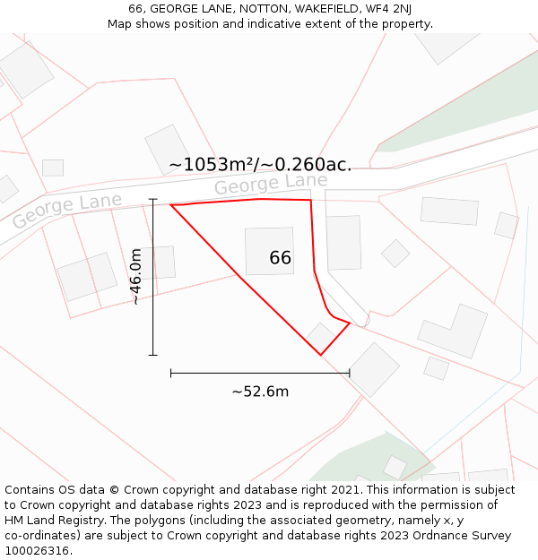 66, GEORGE LANE, NOTTON, WAKEFIELD, WF4 2NJ: Plot and title map