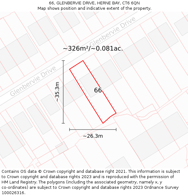 66, GLENBERVIE DRIVE, HERNE BAY, CT6 6QN: Plot and title map