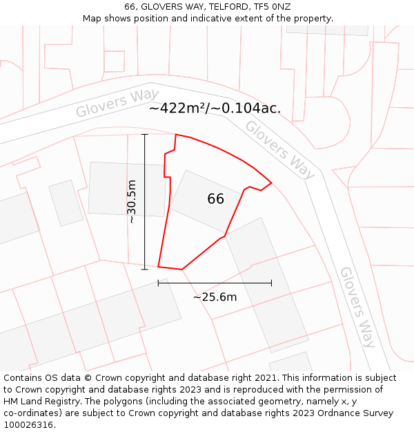 66, GLOVERS WAY, TELFORD, TF5 0NZ: Plot and title map