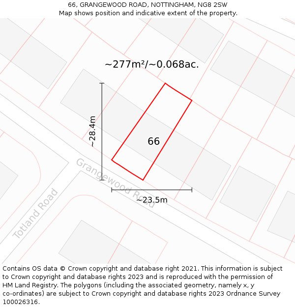 66, GRANGEWOOD ROAD, NOTTINGHAM, NG8 2SW: Plot and title map