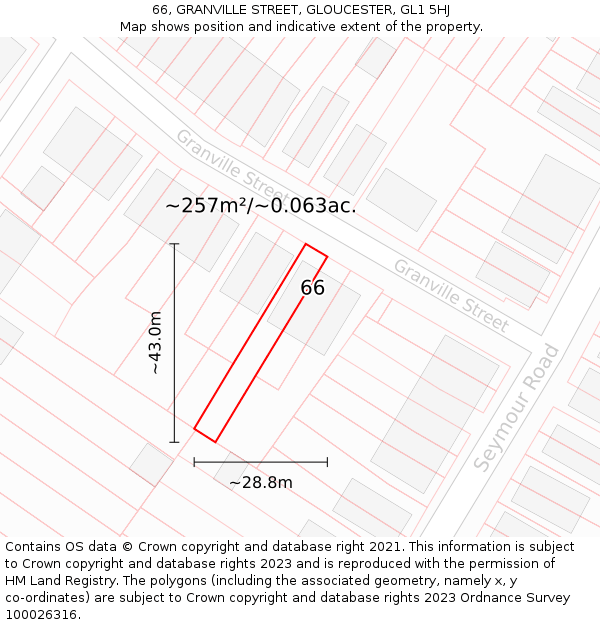 66, GRANVILLE STREET, GLOUCESTER, GL1 5HJ: Plot and title map