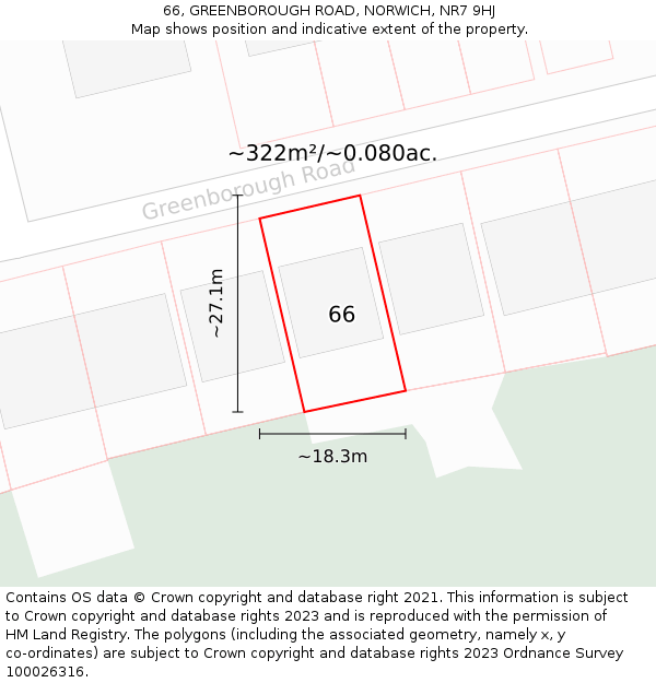 66, GREENBOROUGH ROAD, NORWICH, NR7 9HJ: Plot and title map