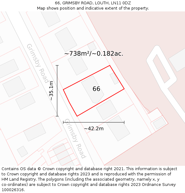 66, GRIMSBY ROAD, LOUTH, LN11 0DZ: Plot and title map