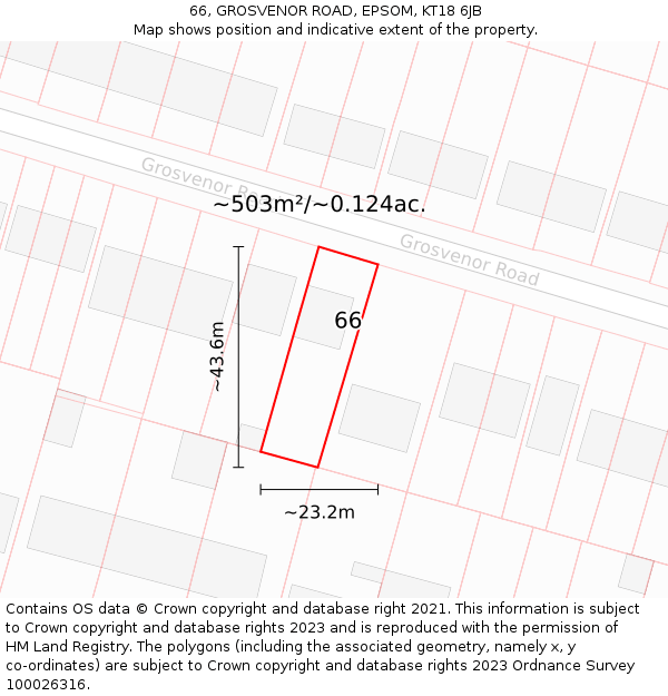 66, GROSVENOR ROAD, EPSOM, KT18 6JB: Plot and title map