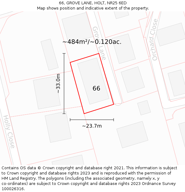 66, GROVE LANE, HOLT, NR25 6ED: Plot and title map