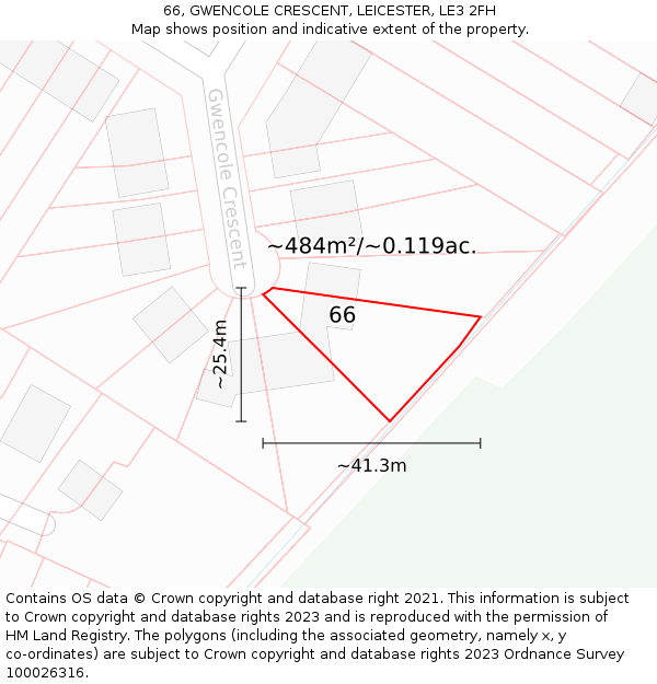66, GWENCOLE CRESCENT, LEICESTER, LE3 2FH: Plot and title map