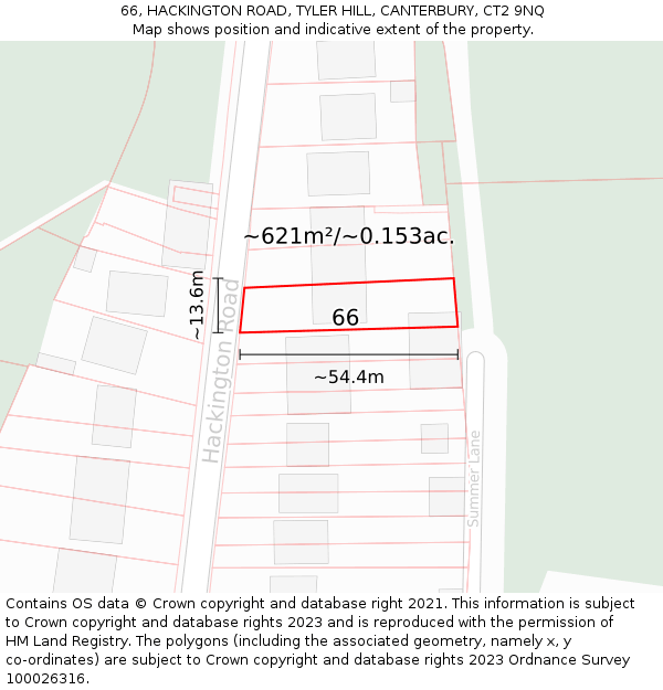 66, HACKINGTON ROAD, TYLER HILL, CANTERBURY, CT2 9NQ: Plot and title map