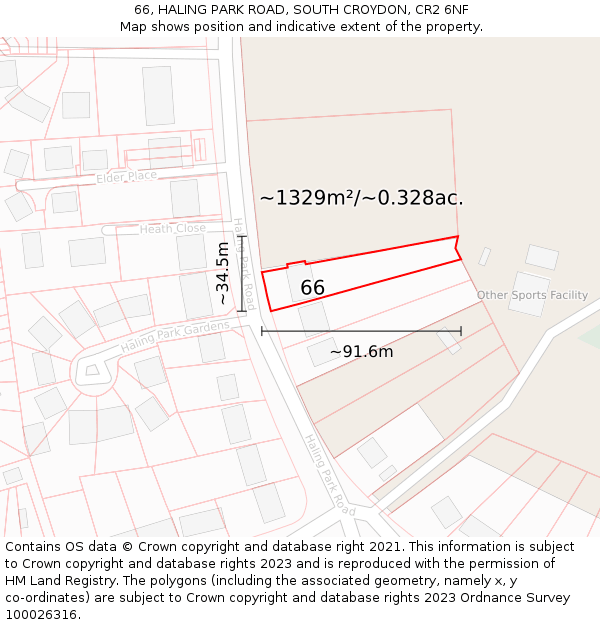 66, HALING PARK ROAD, SOUTH CROYDON, CR2 6NF: Plot and title map