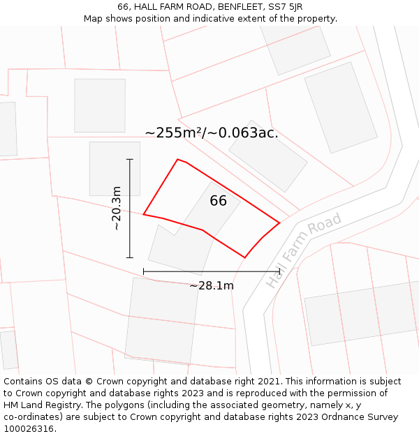 66, HALL FARM ROAD, BENFLEET, SS7 5JR: Plot and title map