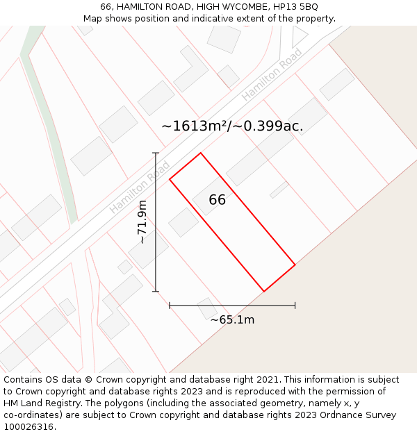 66, HAMILTON ROAD, HIGH WYCOMBE, HP13 5BQ: Plot and title map