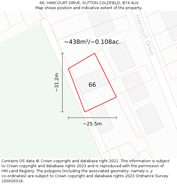 66, HARCOURT DRIVE, SUTTON COLDFIELD, B74 4LN: Plot and title map