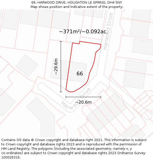 66, HARWOOD DRIVE, HOUGHTON LE SPRING, DH4 5NY: Plot and title map