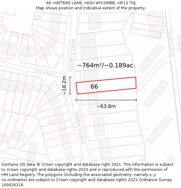 66, HATTERS LANE, HIGH WYCOMBE, HP13 7NJ: Plot and title map