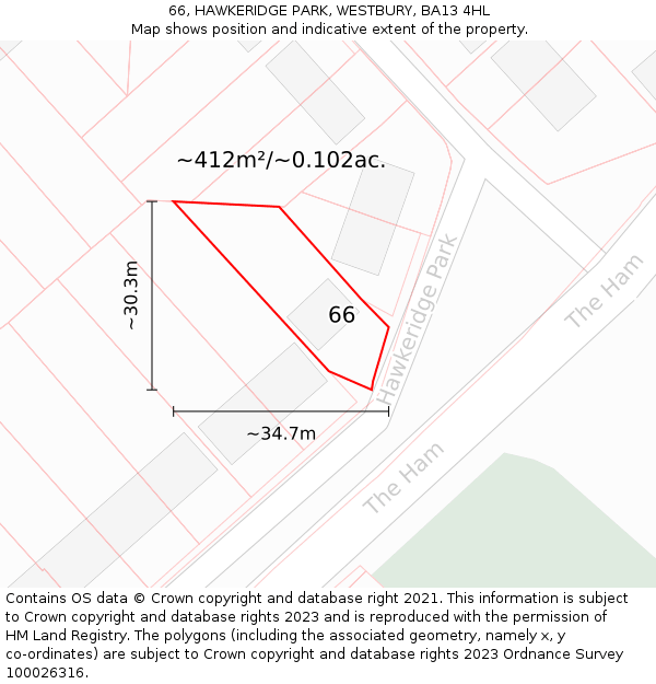 66, HAWKERIDGE PARK, WESTBURY, BA13 4HL: Plot and title map