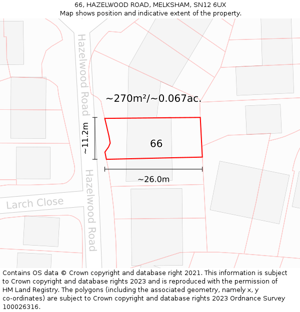 66, HAZELWOOD ROAD, MELKSHAM, SN12 6UX: Plot and title map