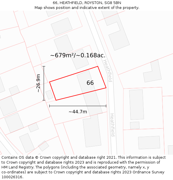 66, HEATHFIELD, ROYSTON, SG8 5BN: Plot and title map