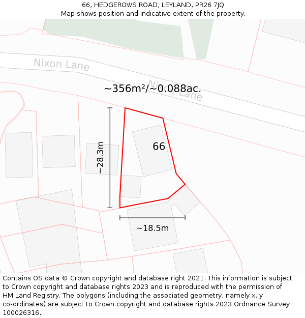 66, HEDGEROWS ROAD, LEYLAND, PR26 7JQ: Plot and title map