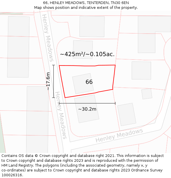 66, HENLEY MEADOWS, TENTERDEN, TN30 6EN: Plot and title map