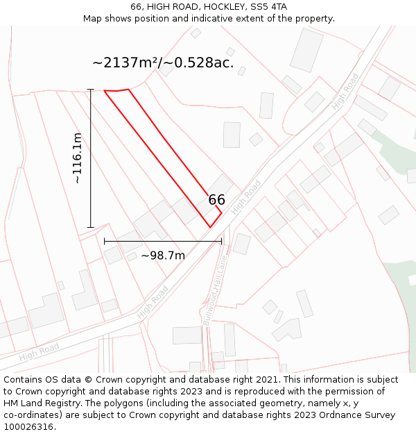 66, HIGH ROAD, HOCKLEY, SS5 4TA: Plot and title map