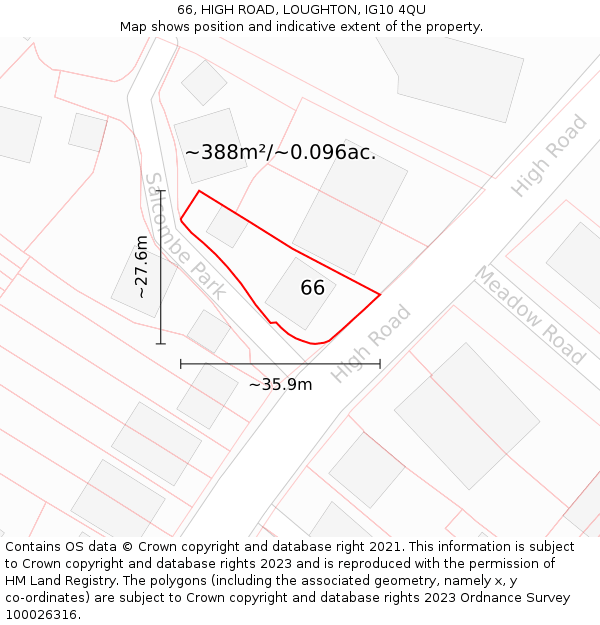 66, HIGH ROAD, LOUGHTON, IG10 4QU: Plot and title map