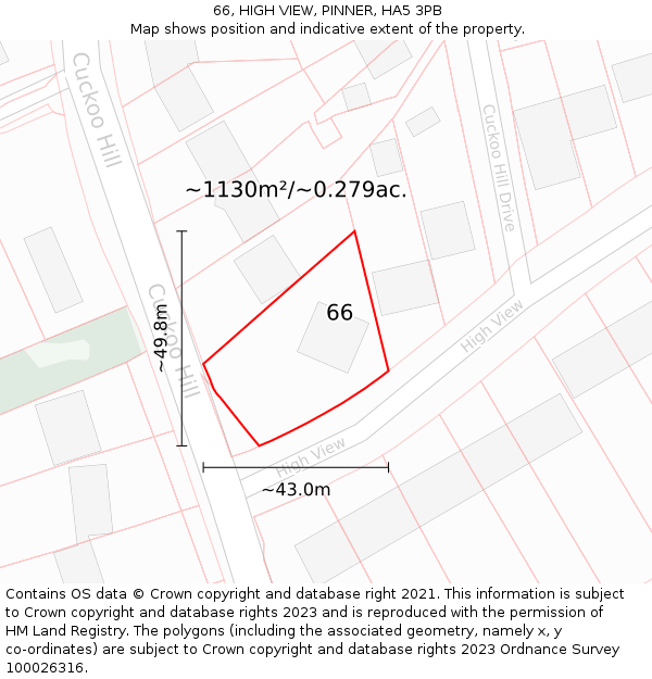 66, HIGH VIEW, PINNER, HA5 3PB: Plot and title map