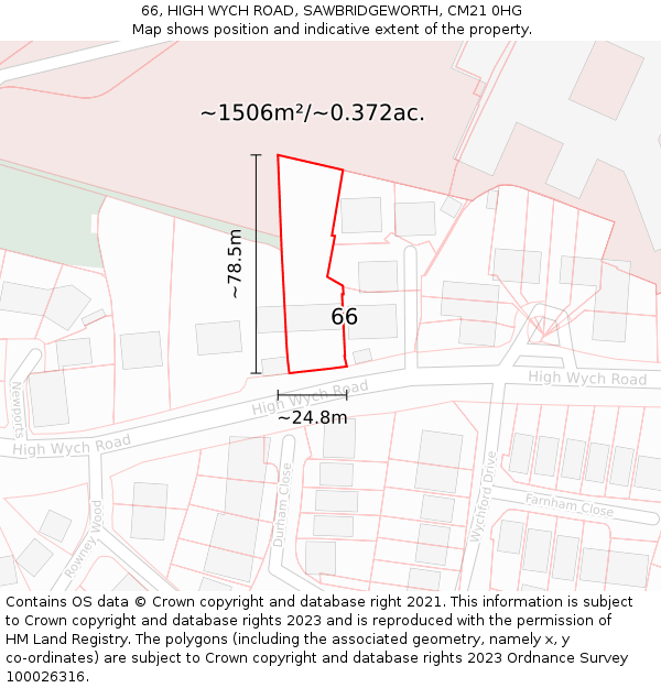 66, HIGH WYCH ROAD, SAWBRIDGEWORTH, CM21 0HG: Plot and title map